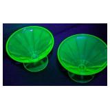 Vintage Uranium Footed Glass Dish and Four Stemmed Sherbet Dishes