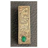 Vintage Italian 800 Sterling Lipstick Case- Ornate Engraved Silver Case with Green Cabochon