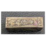 Vintage Italian 800 Sterling Lipstick Case- Ornate Engraved Silver Case with Green Cabochon