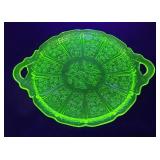Vintage Uranium Glass Green Depression Cake Platter