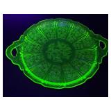 Vintage Uranium Glass Green Depression Cake Platter