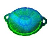 Vintage Uranium Glass Green Depression Cake Platter