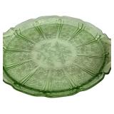 Vintage Uranium Glass Green Depression Cake Platter