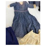 Pair of Antique Dolls in Handcrafted Denim Dresses with Extra Outfits