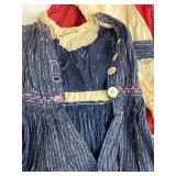 Pair of Antique Dolls in Handcrafted Denim Dresses with Extra Outfits