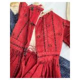 Pair of Antique Dolls in Handcrafted Denim Dresses with Extra Outfits