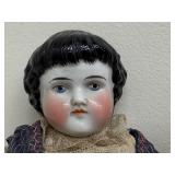 Pair of Antique Dolls in Handcrafted Denim Dresses with Extra Outfits