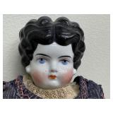 Pair of Antique Dolls in Handcrafted Denim Dresses with Extra Outfits