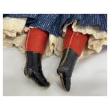 Pair of Antique Dolls in Handcrafted Denim Dresses with Extra Outfits