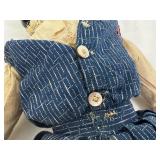 Pair of Antique Dolls in Handcrafted Denim Dresses with Extra Outfits