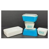 Pyrex Butterprint Rooster Pattern Set – Vintage White & Teal (5-Piece)