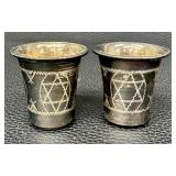 Vintage Kiddush Cups - Sterling Silver Niello Star of David (Pair)