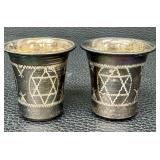 Vintage Kiddush Cups - Sterling Silver Niello Star of David (Pair)