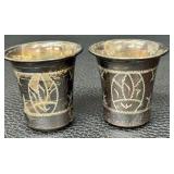 Vintage Kiddush Cups - Sterling Silver Niello Star of David (Pair)