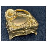 Antique Gold-Tone Floral Jewelry Casket Box - Ornate Rococo-Style Keepsake Box with Lining