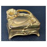 Antique Gold-Tone Floral Jewelry Casket Box - Ornate Rococo-Style Keepsake Box with Lining