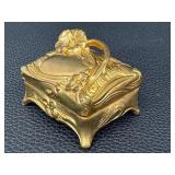 Antique Gold-Tone Floral Jewelry Casket Box - Ornate Rococo-Style Keepsake Box with Lining