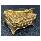 Antique Gold-Tone Floral Jewelry Casket Box - Ornate Rococo-Style Keepsake Box with Lining