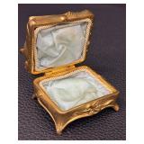 Antique Gold-Tone Floral Jewelry Casket Box - Ornate Rococo-Style Keepsake Box with Lining