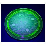 Vintage Jeanette Footed Cake Plate - Vintage Green Glass, Circa 1930-1935