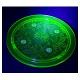 Vintage Jeanette Footed Cake Plate - Vintage Green Glass, Circa 1930-1935