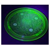 Vintage Jeanette Footed Cake Plate - Vintage Green Glass, Circa 1930-1935