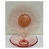 Vintage Anchor Hocking Old Cafe Pink Depression Glass Cake Plate & Candy Dish