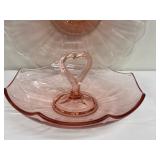 Vintage Anchor Hocking Old Cafe Pink Depression Glass Cake Plate & Candy Dish