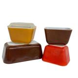 Pyrex Fridgie Vintage Glass Storage Set - 4 Colored Containers with Lids