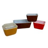Pyrex Fridgie Vintage Glass Storage Set - 4 Colored Containers with Lids