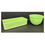 Vintage Jadeite Uranium Glass Baking Pan & Batter Bowl