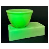 Vintage Jadeite Uranium Glass Baking Pan & Batter Bowl