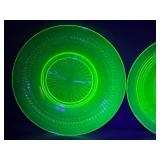 Set of Three Vintage Vaseline / Uranium Depression Glass Plates