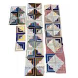 Vintage Log Cabin Quilt Blocks & Panels - Patchwork Pieces, Assorted Sizes