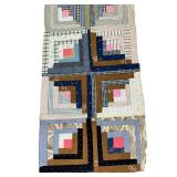 Vintage Log Cabin Quilt Blocks & Panels - Patchwork Pieces, Assorted Sizes