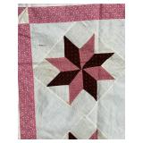 Vintage Quilt Top - Patchwork Star Blocks with Pink Border