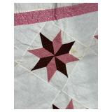Vintage Quilt Top - Patchwork Star Blocks with Pink Border