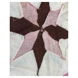Vintage Quilt Top - Patchwork Star Blocks with Pink Border