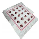 Vintage Quilt Top - Patchwork Star Blocks with Pink Border