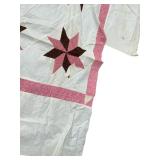Vintage Quilt Top - Patchwork Star Blocks with Pink Border