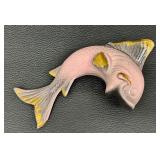 Vintage Pink Ceramic Fish Sculpture Wall Pocket