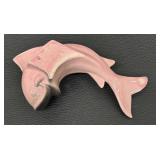Vintage Pink Ceramic Fish Sculpture Wall Pocket