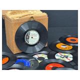 Vintage Vinyl Records Lot in Box - 45 RPM Singles with The Family Album Cover - Varying Wear