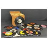 Vintage Vinyl Records Lot in Box - 45 RPM Singles with The Family Album Cover - Varying Wear