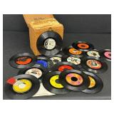 Vintage Vinyl Records Lot in Box - 45 RPM Singles with The Family Album Cover - Varying Wear