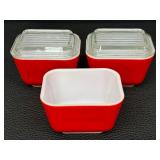 Vintage Pyrex Fridgies Red - 3-Pack (2 With Lids)
