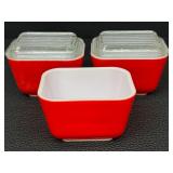 Vintage Pyrex Fridgies Red - 3-Pack (2 With Lids)