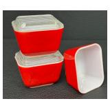 Vintage Pyrex Fridgies Red - 3-Pack (2 With Lids)
