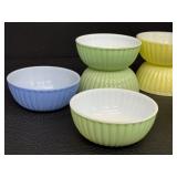 Set of 14 Vintage Ribbed Pastel Ceramic Bowls