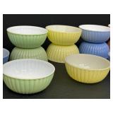 Set of 14 Vintage Ribbed Pastel Ceramic Bowls